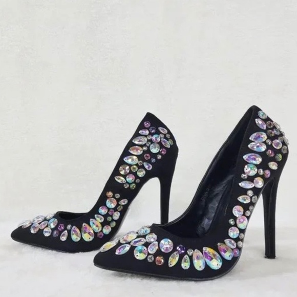 So Me Black Colorful Iridescent Jeweled 4.5" High Heel Pumps - Picture 3 of 5